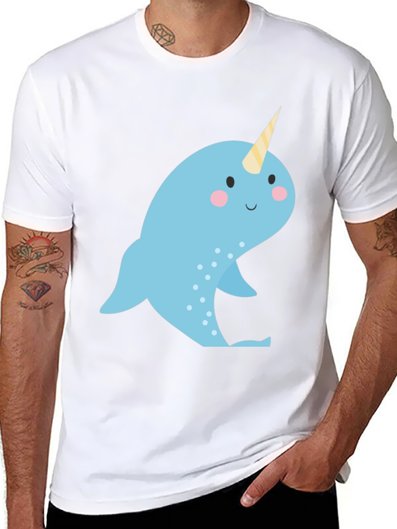 Narwhal Graphic Print Black T-Shirt