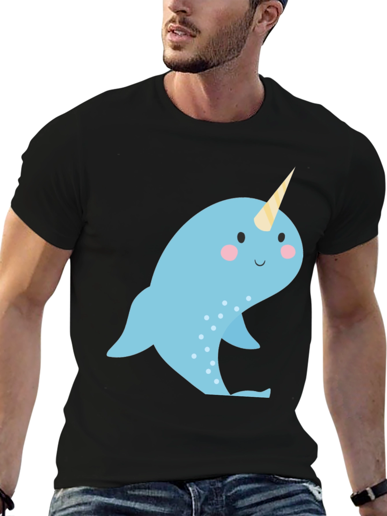 Narwhal Graphic Print Black T-Shirt