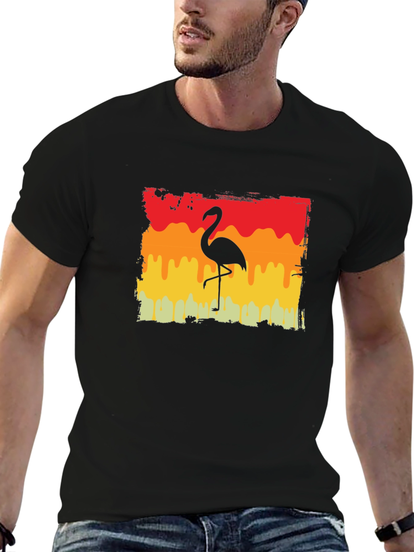 Retro Flamingo Graphic Tee - Black T-Shirt