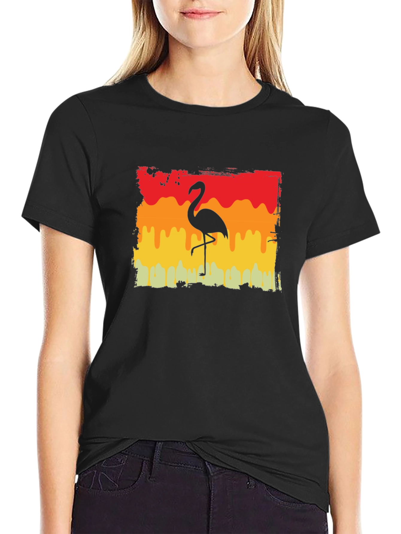 Retro Flamingo Graphic Tee - Black T-Shirt