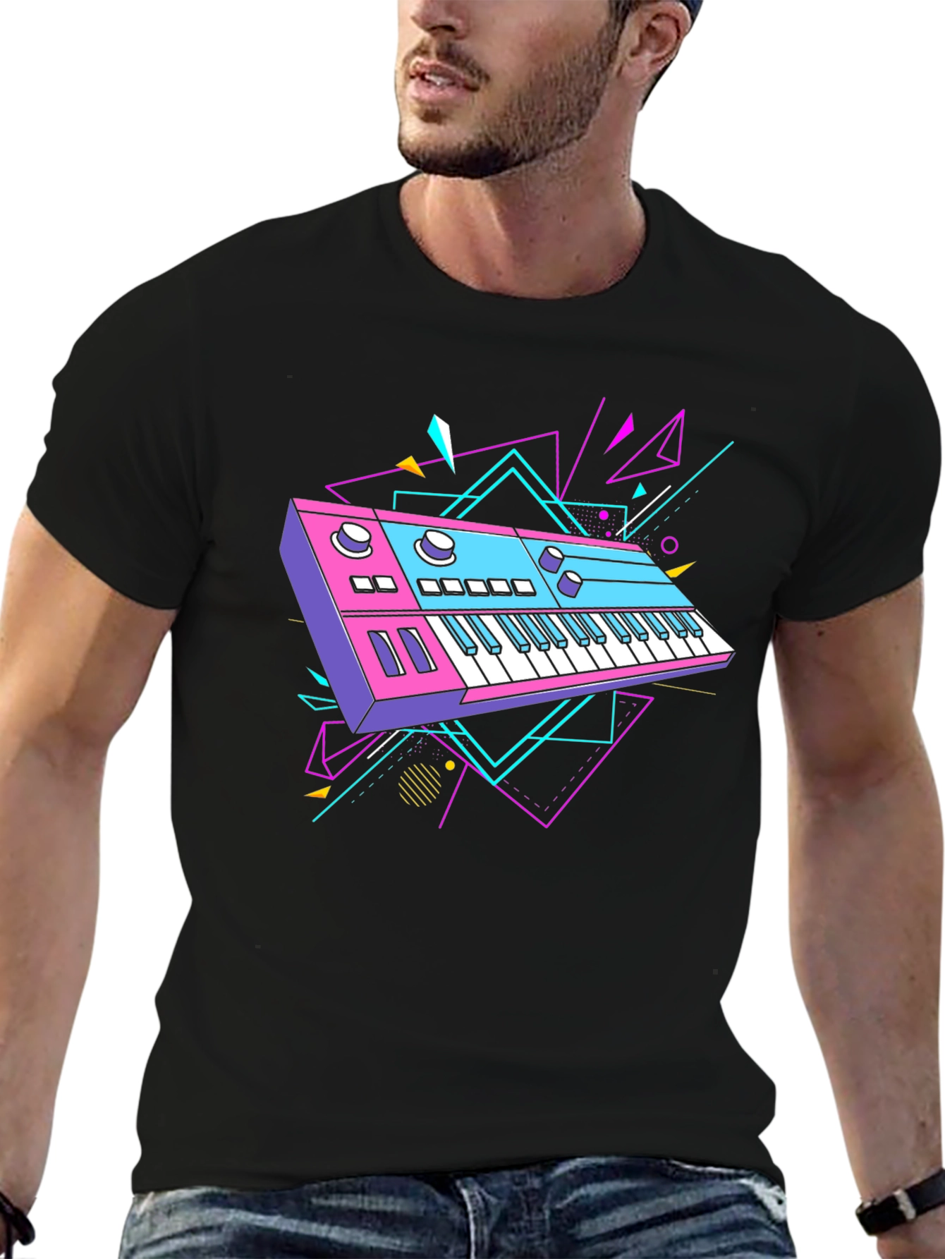 Retro Synthwave Keyboard Graphic T-Shirt
