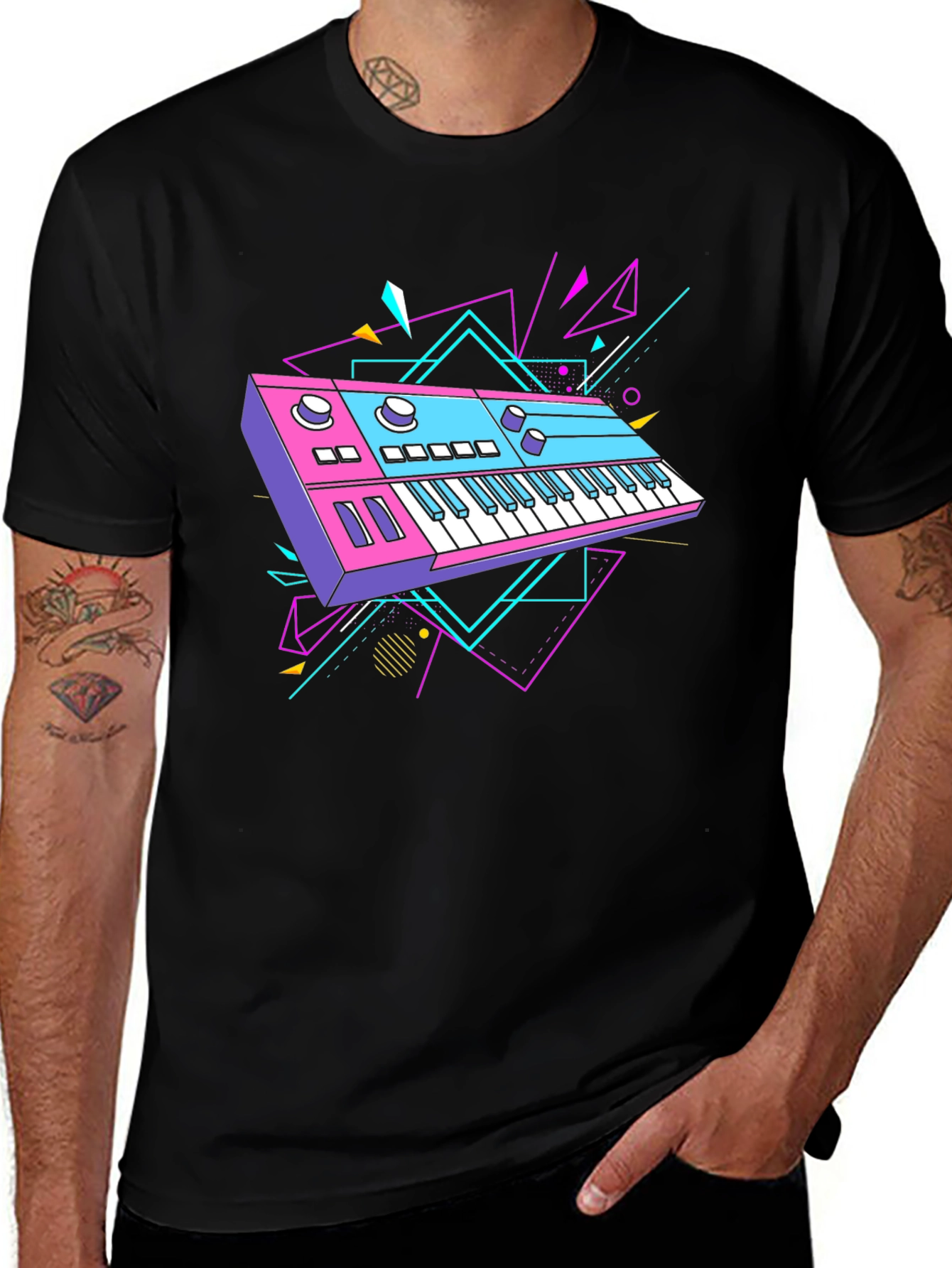 Retro Synthwave Keyboard Graphic T-Shirt