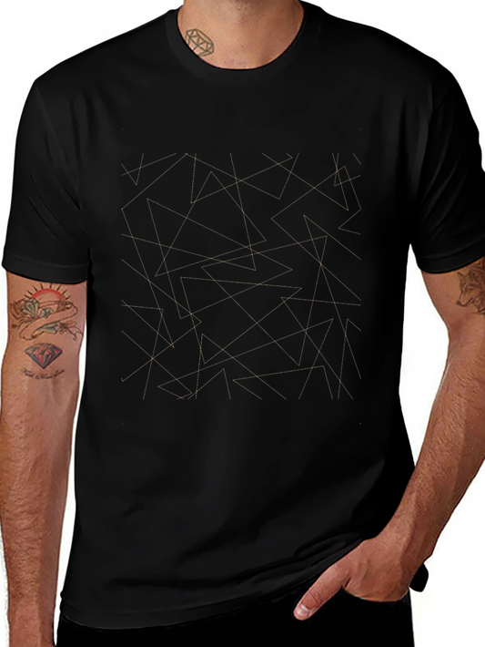 Geometric Line Art Black T-Shirt
