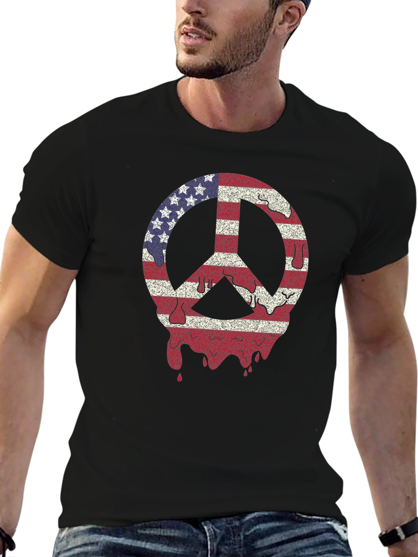 Peace Sign USA Flag Graphic T-Shirt