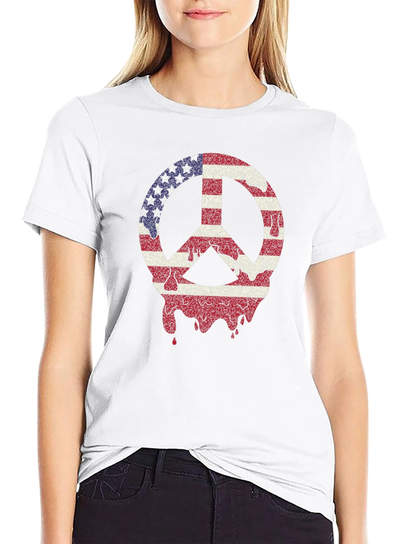 Peace Sign USA Flag Graphic T-Shirt