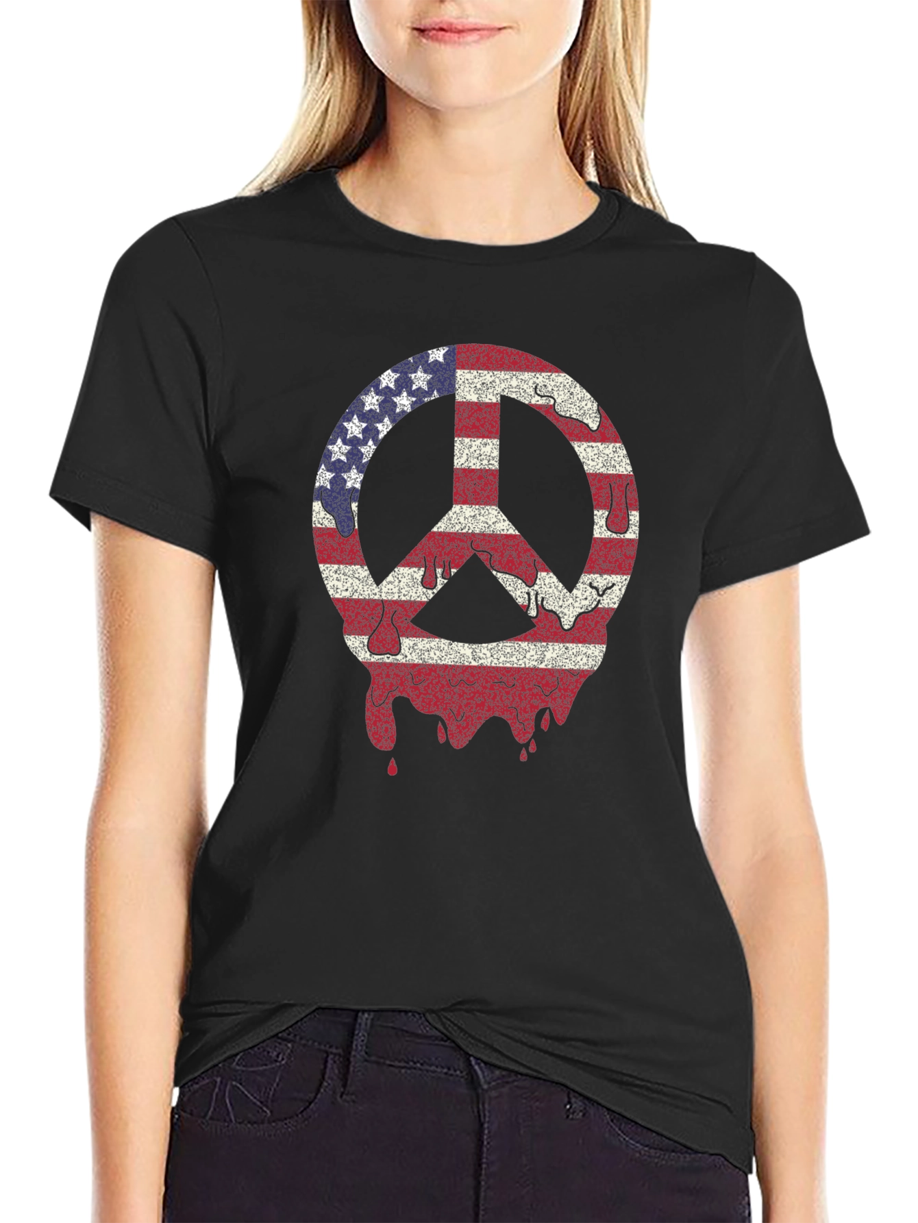 Peace Sign USA Flag Graphic T-Shirt