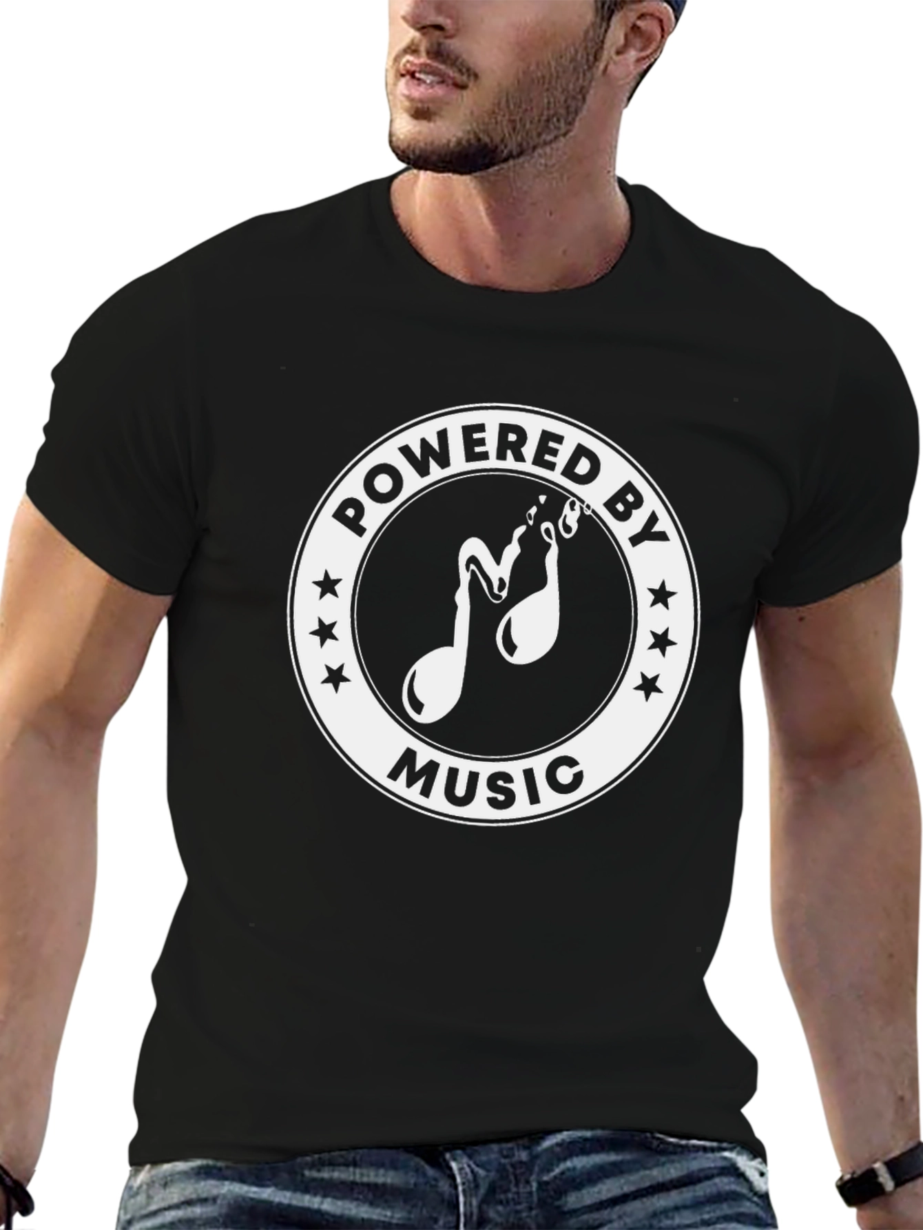 Powered by Music T-Shirt - Black Cotton Tee