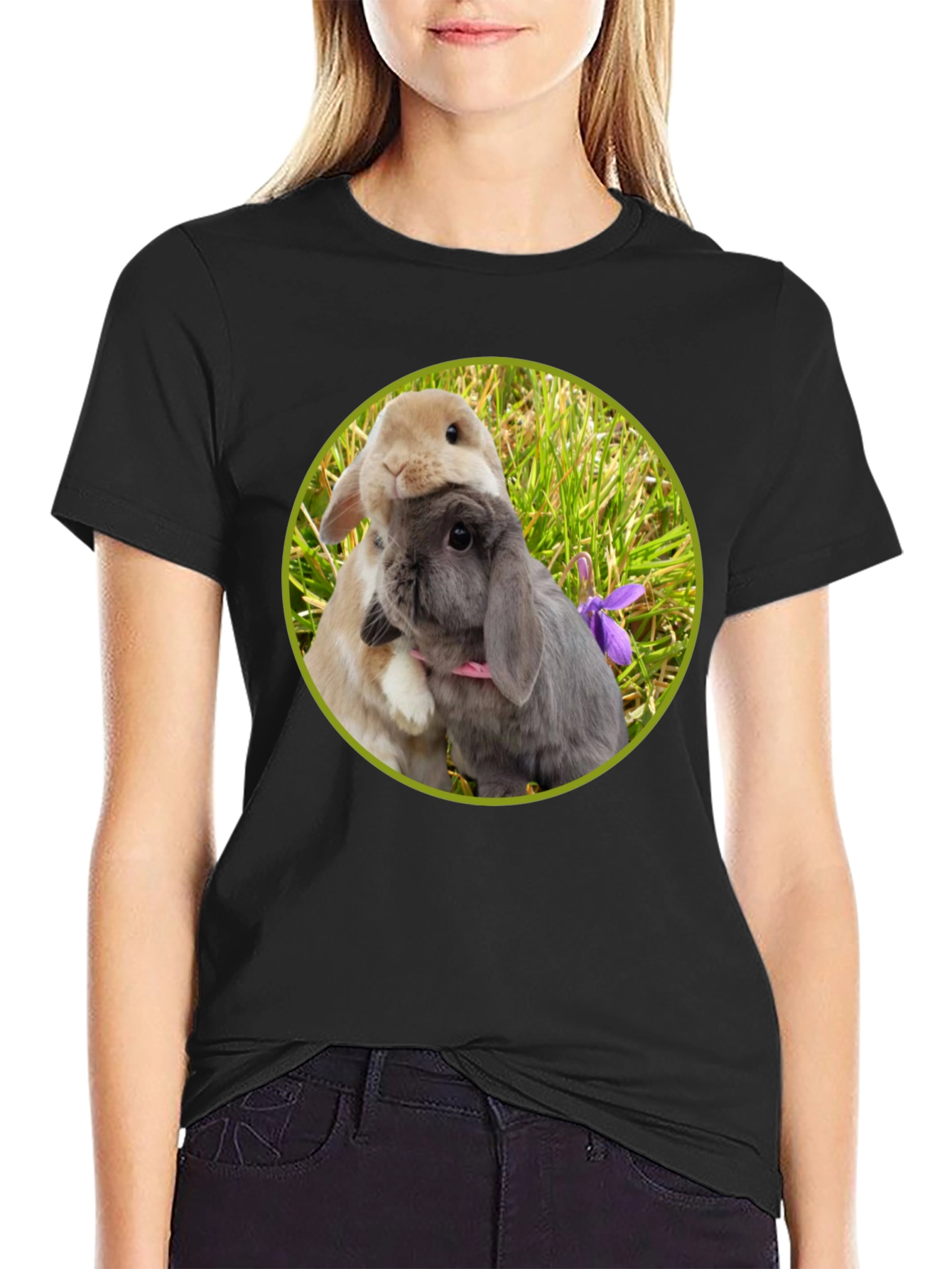 Cute Bunny Circle Graphic T-Shirt
