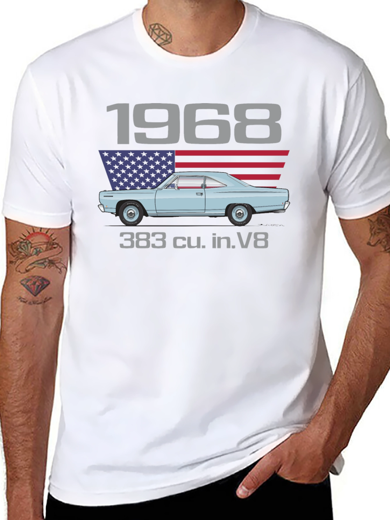 1968 Car & American Flag Graphic Tee