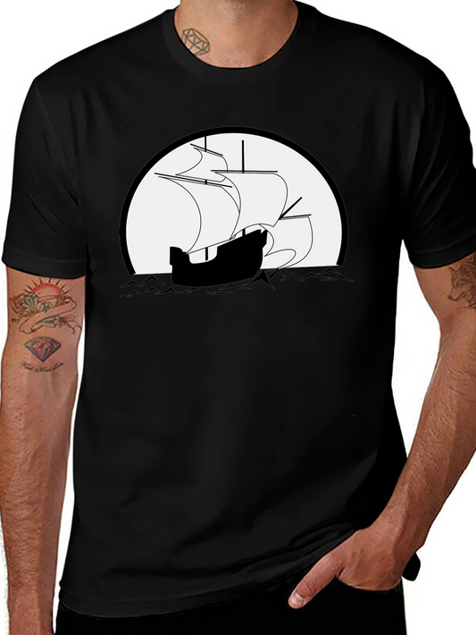 Vintage Ship Graphic Tee - Black