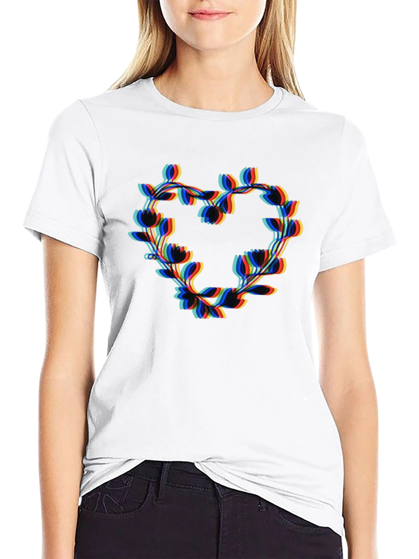 Floral Heart Graphic Black T-Shirt