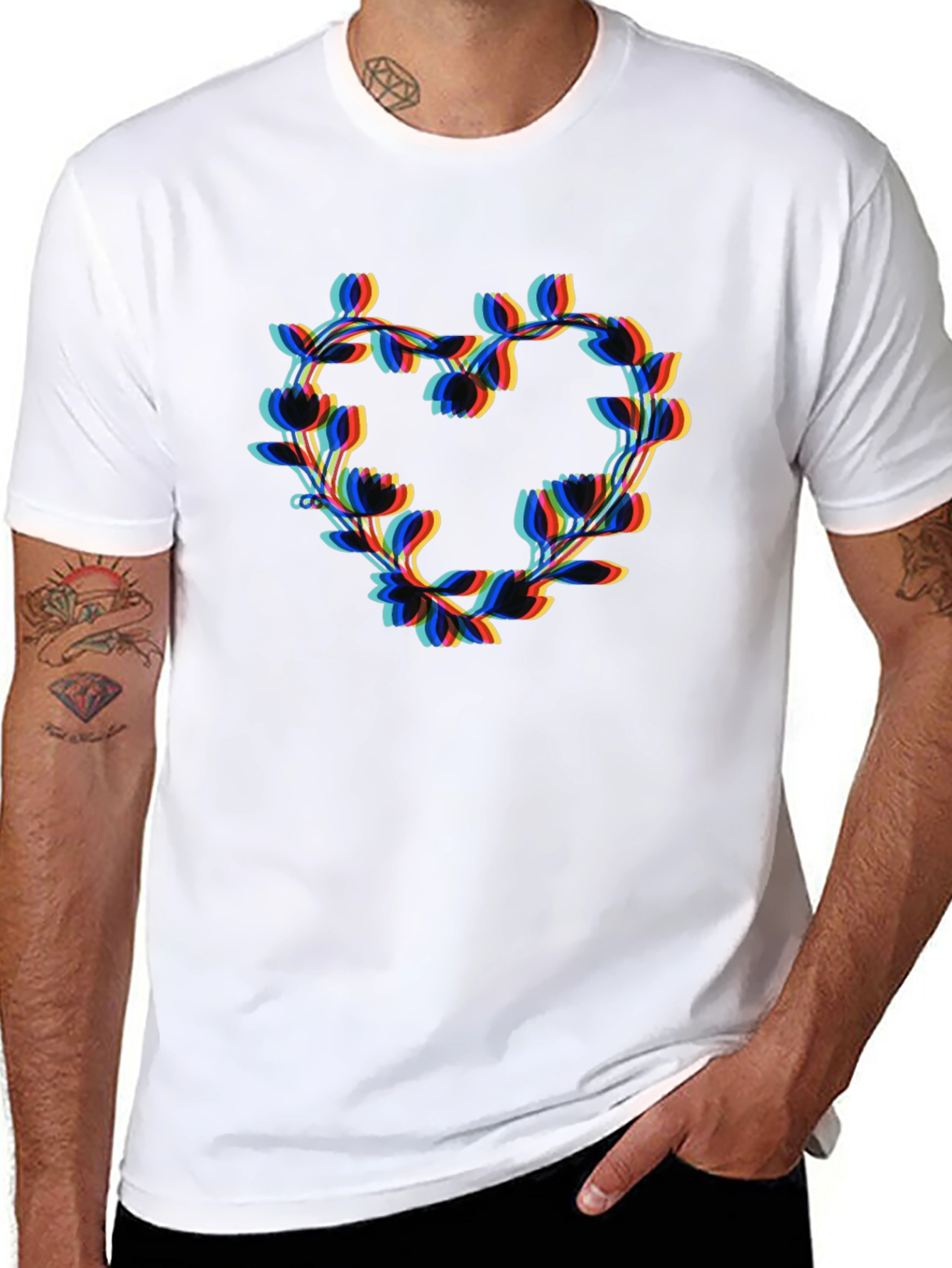 Floral Heart Graphic Black T-Shirt