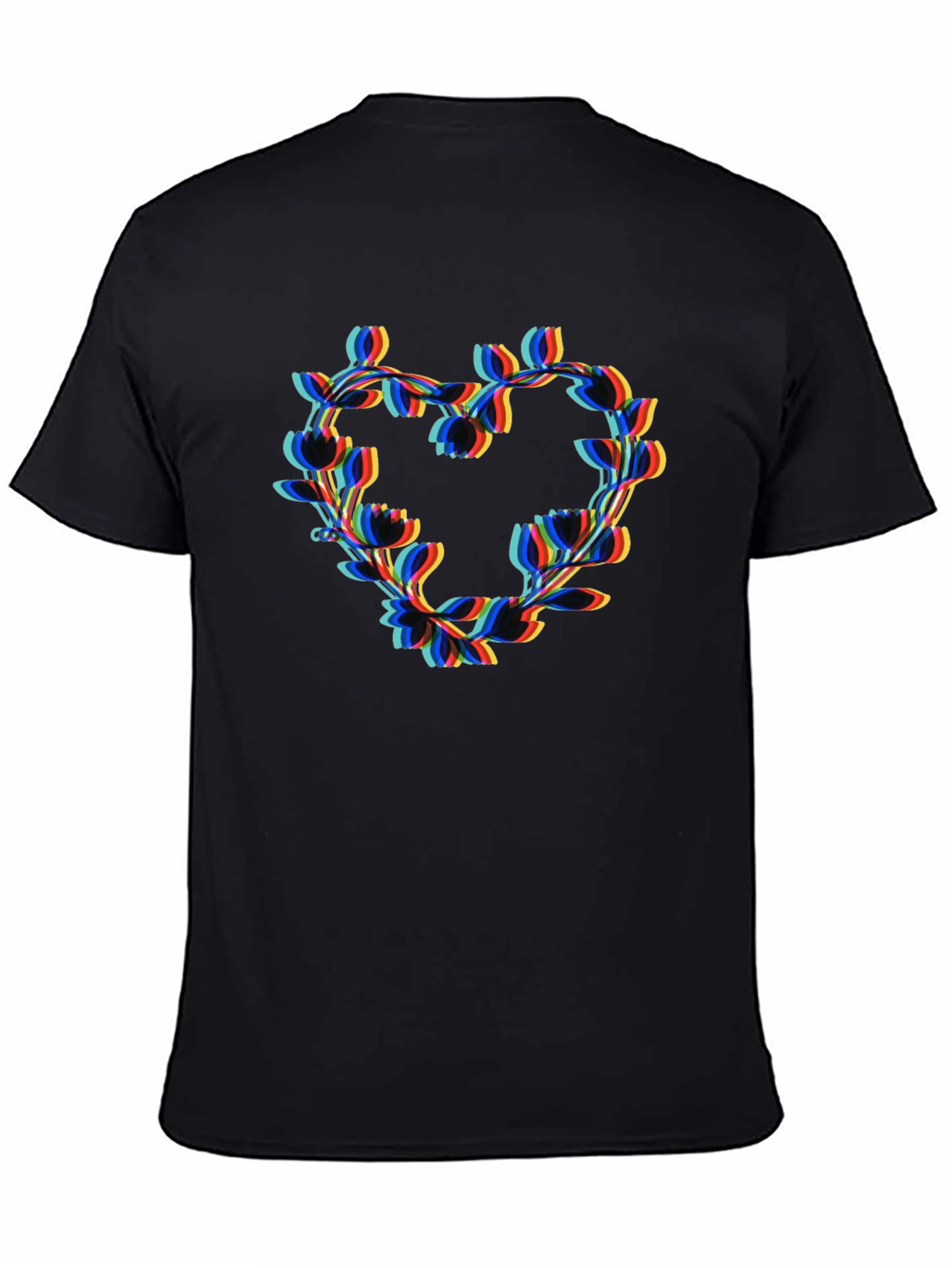 Floral Heart Graphic Black T-Shirt