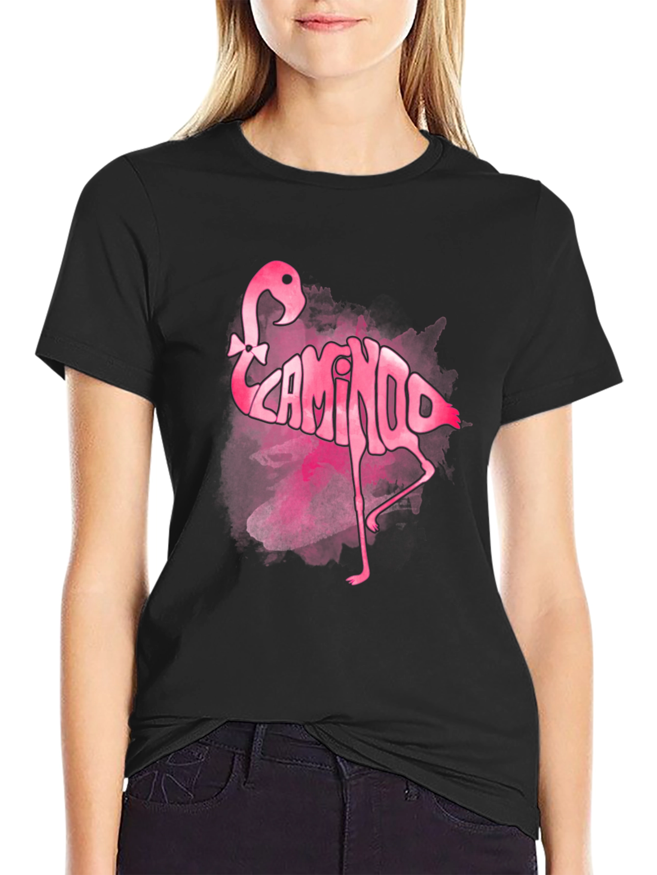 Pink Flamingo Word Art Graphic Tee