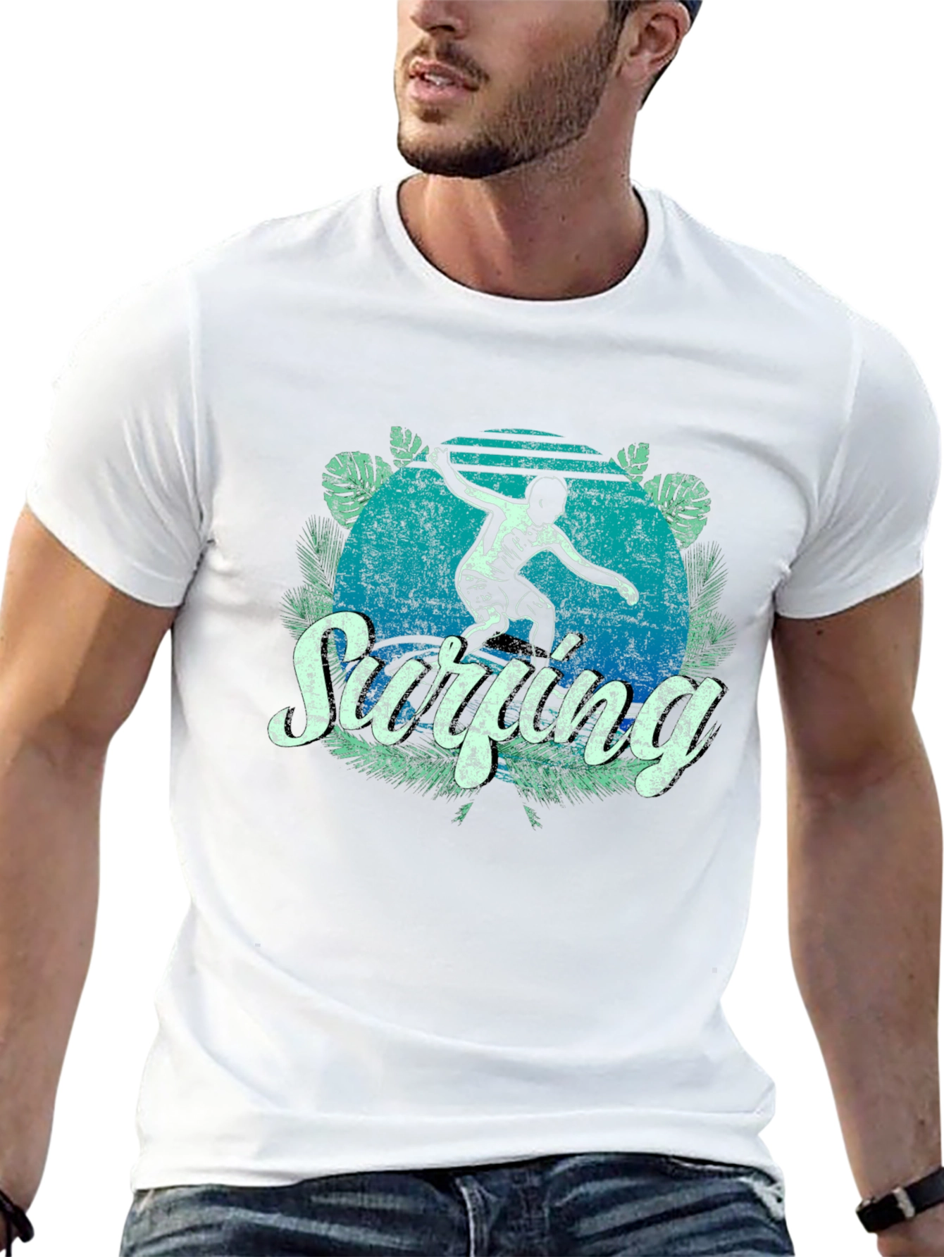 Surfing Retro Graphic T-Shirt - Mens Black Tee