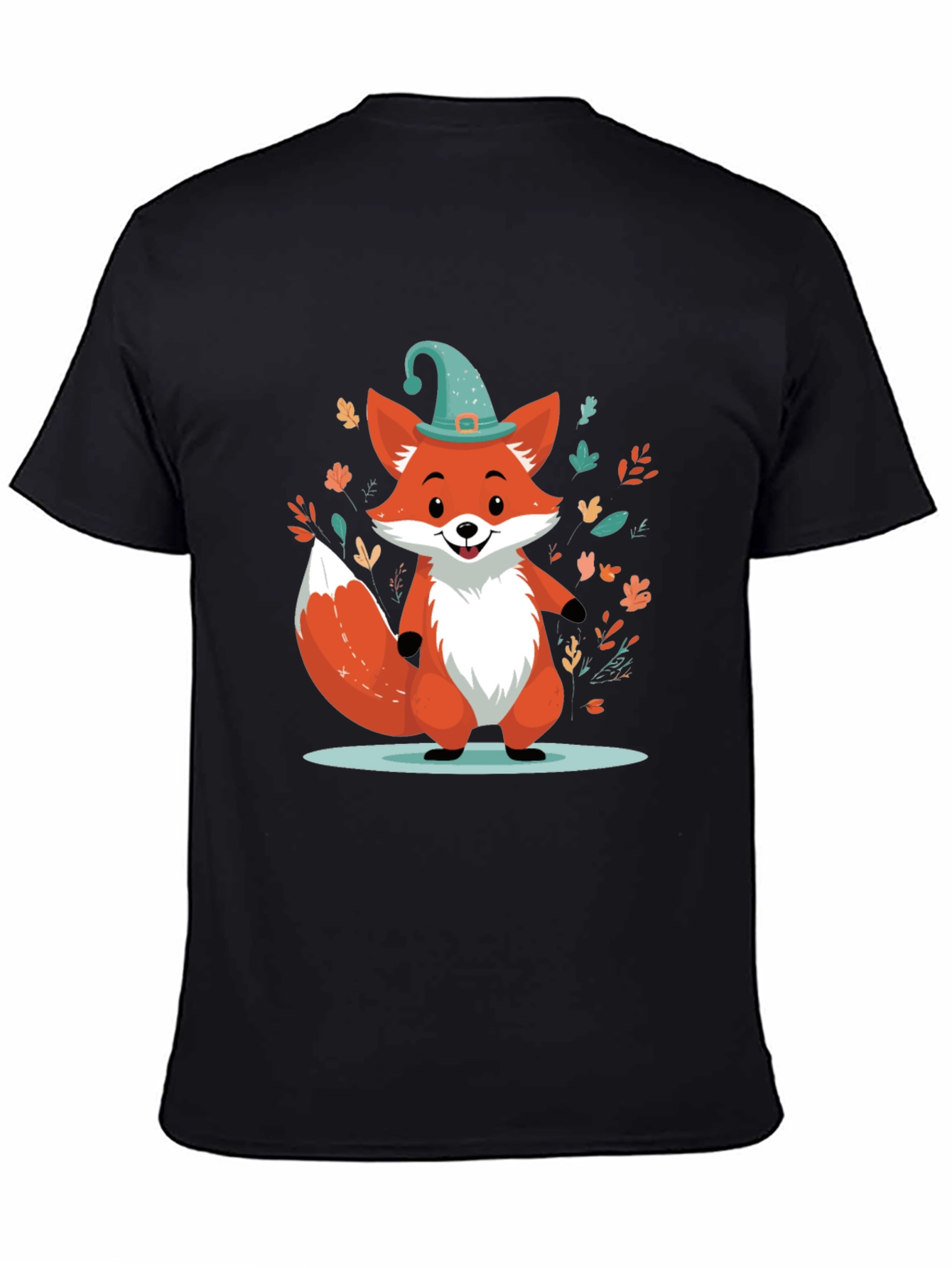 Whimsical Fox Graphic Tee - Black Cotton Blend