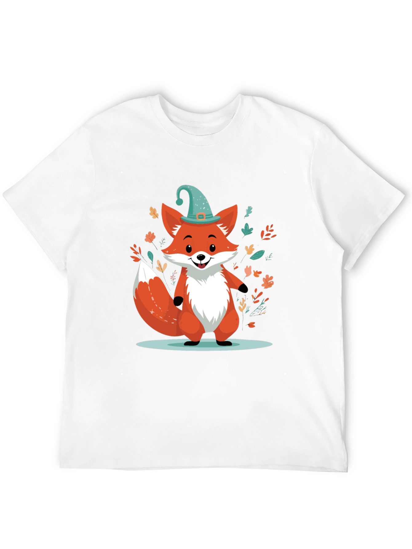 Whimsical Fox Graphic Tee - Black Cotton Blend