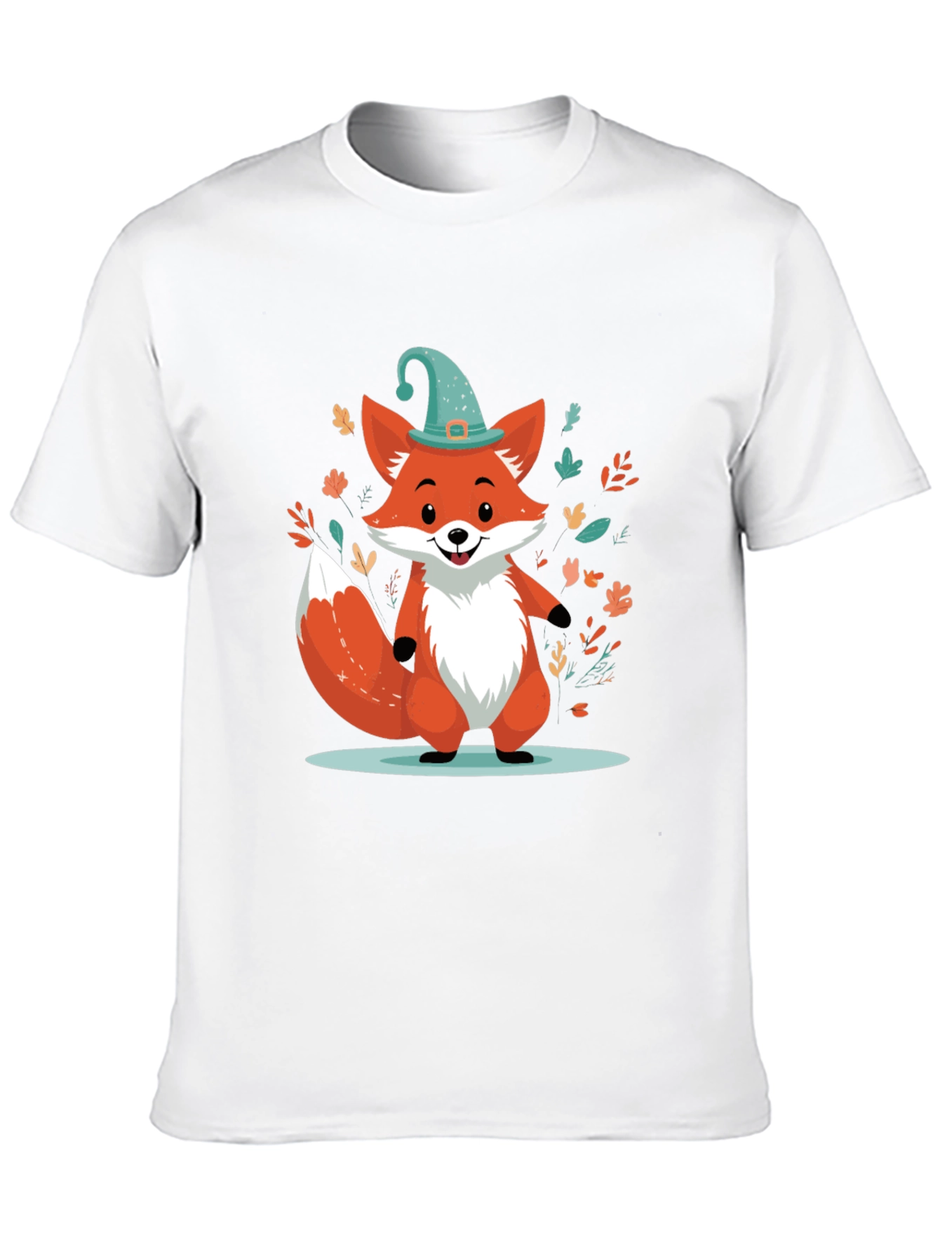 Whimsical Fox Graphic Tee - Black Cotton Blend