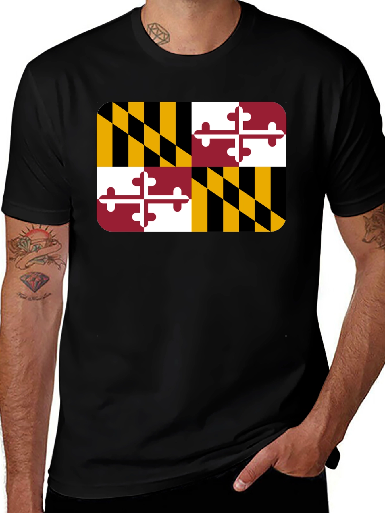 Maryland Flag T-Shirt - Black Crew Neck Tee