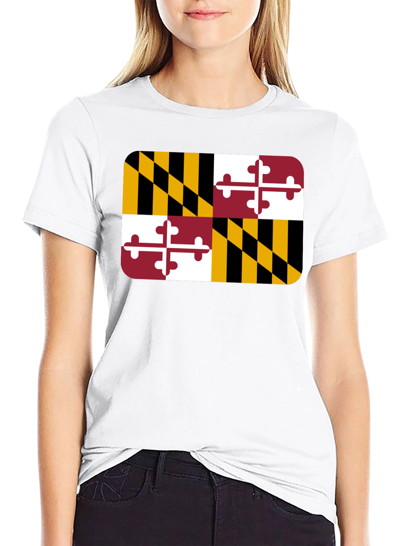 Maryland Flag T-Shirt - Black Crew Neck Tee