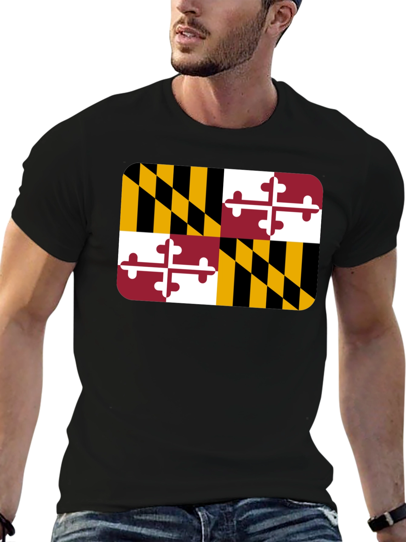 Maryland Flag T-Shirt - Black Crew Neck Tee