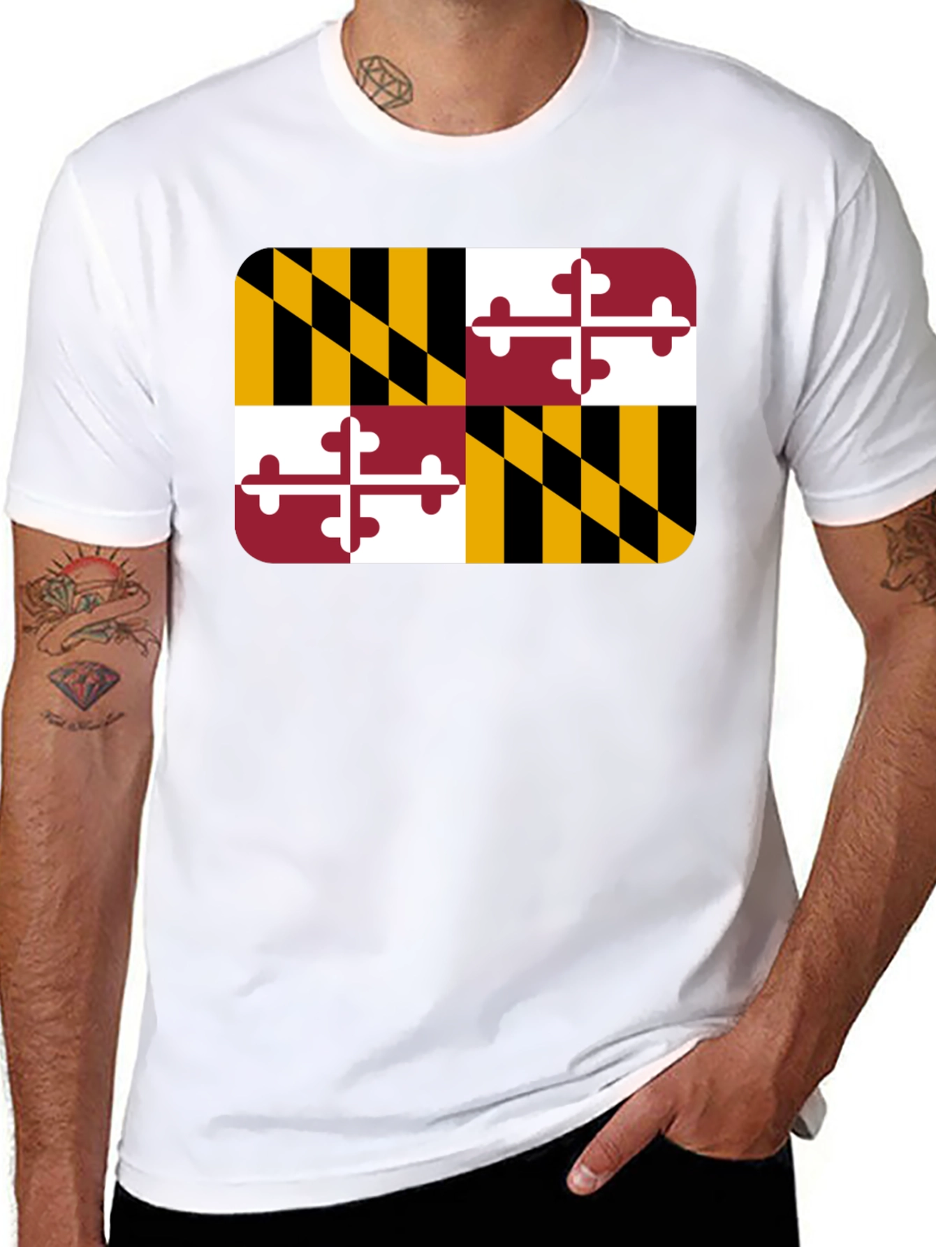 Maryland Flag T-Shirt - Black Crew Neck Tee