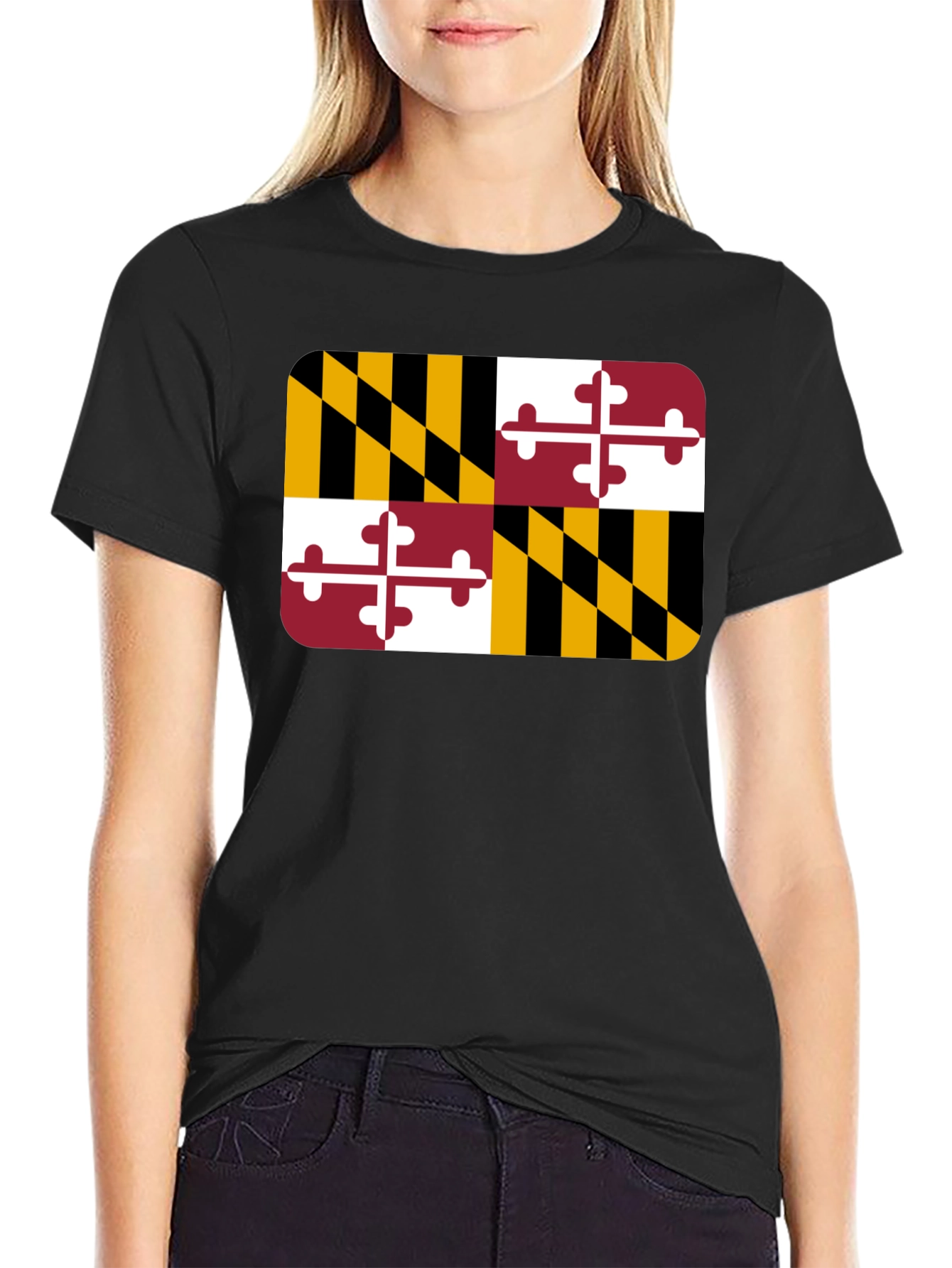 Maryland Flag T-Shirt - Black Crew Neck Tee