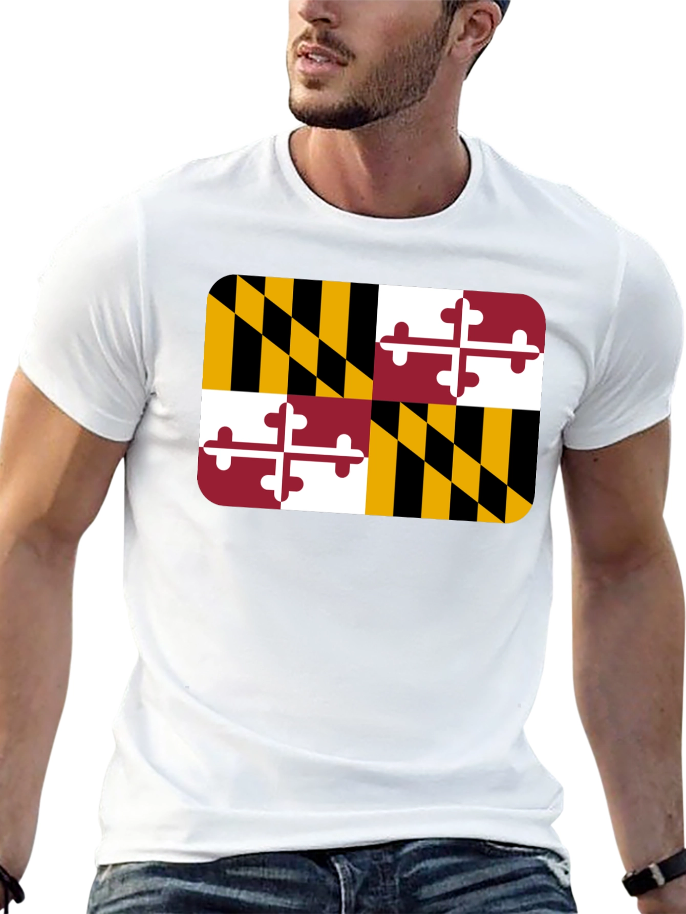 Maryland Flag T-Shirt - Black Crew Neck Tee