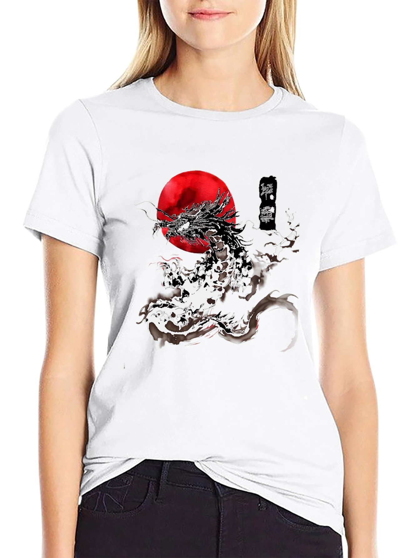 Dragon & Rising Sun Graphic Tee - Black