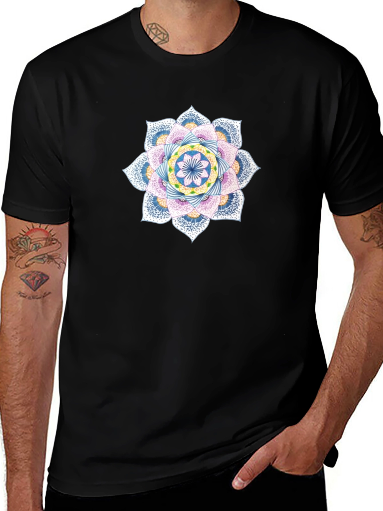 Mandala Graphic Tee - Black Cotton Casual Comfort