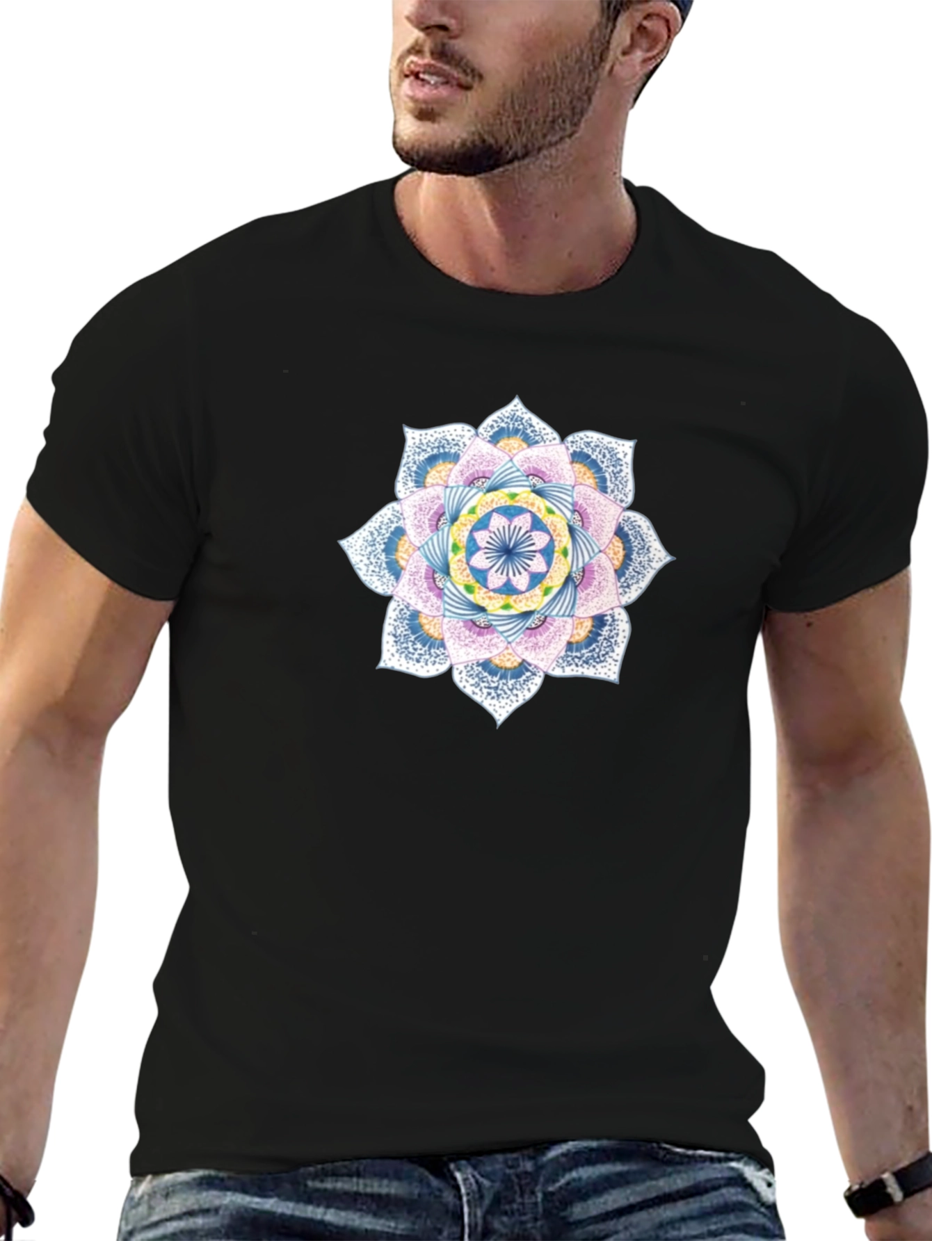 Mandala Graphic Tee - Black Cotton Casual Comfort