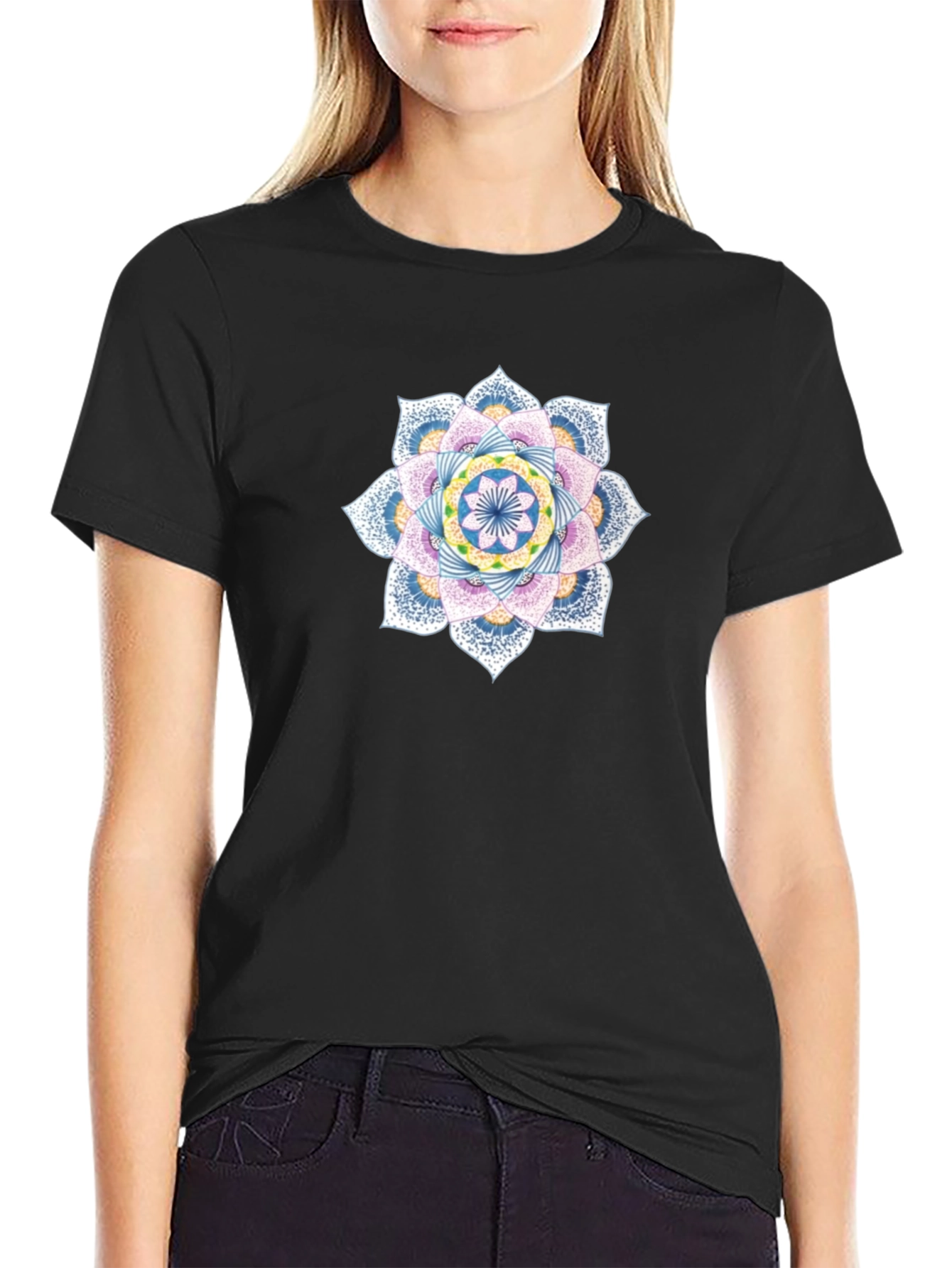 Mandala Graphic Tee - Black Cotton Casual Comfort