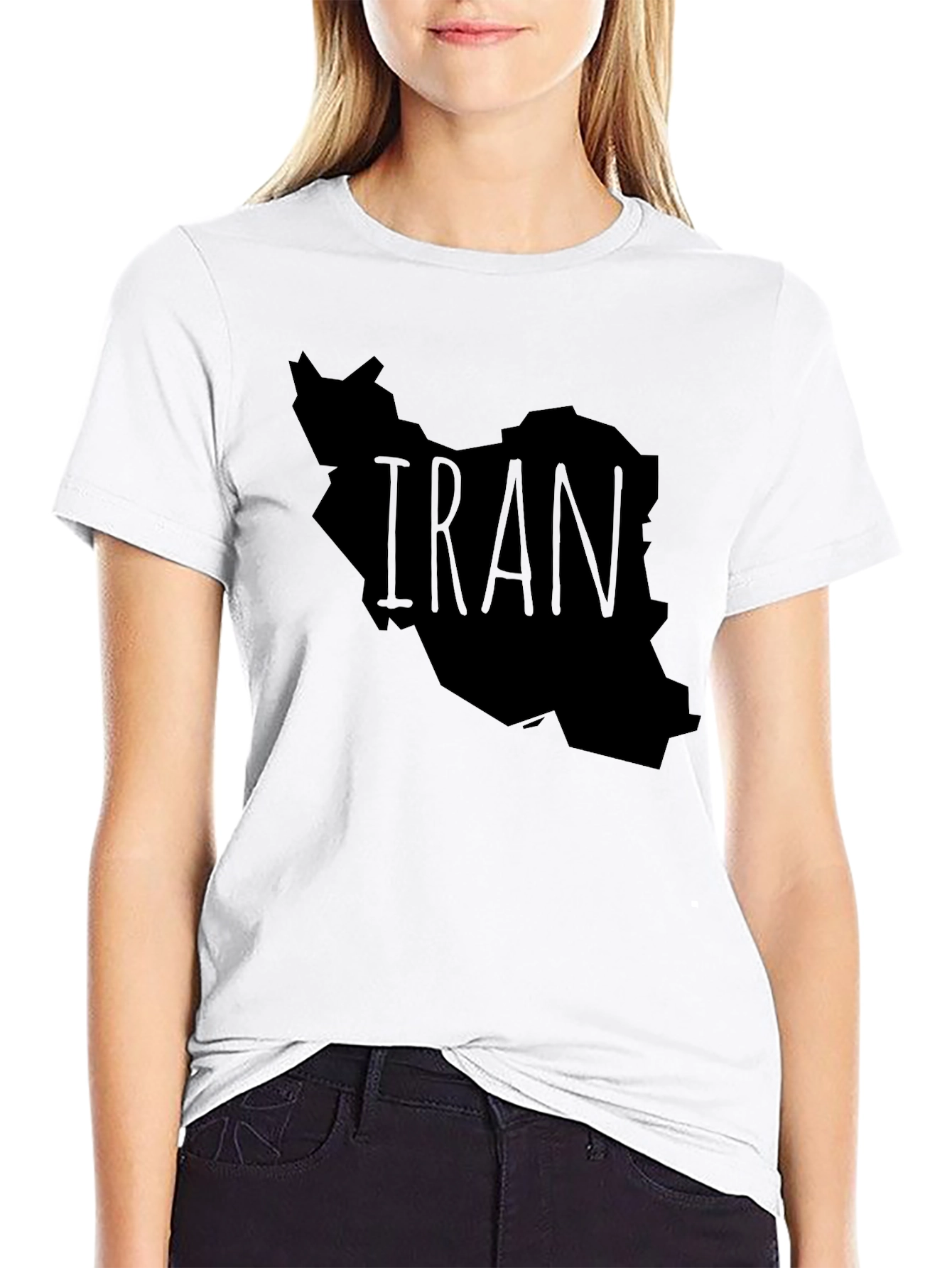 Iran Map Graphic Tee - Black Crew Neck T-Shirt