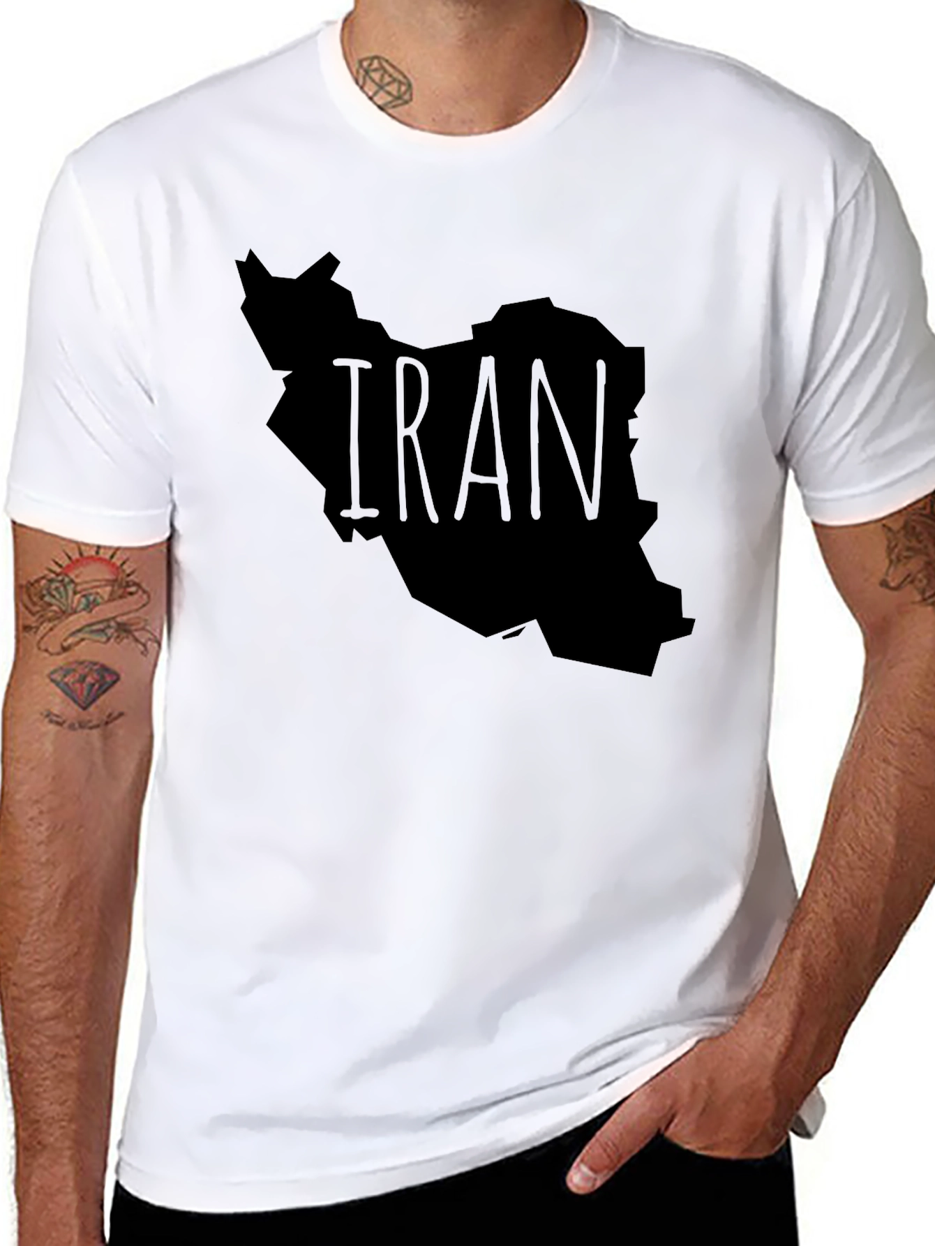 Iran Map Graphic Tee - Black Crew Neck T-Shirt