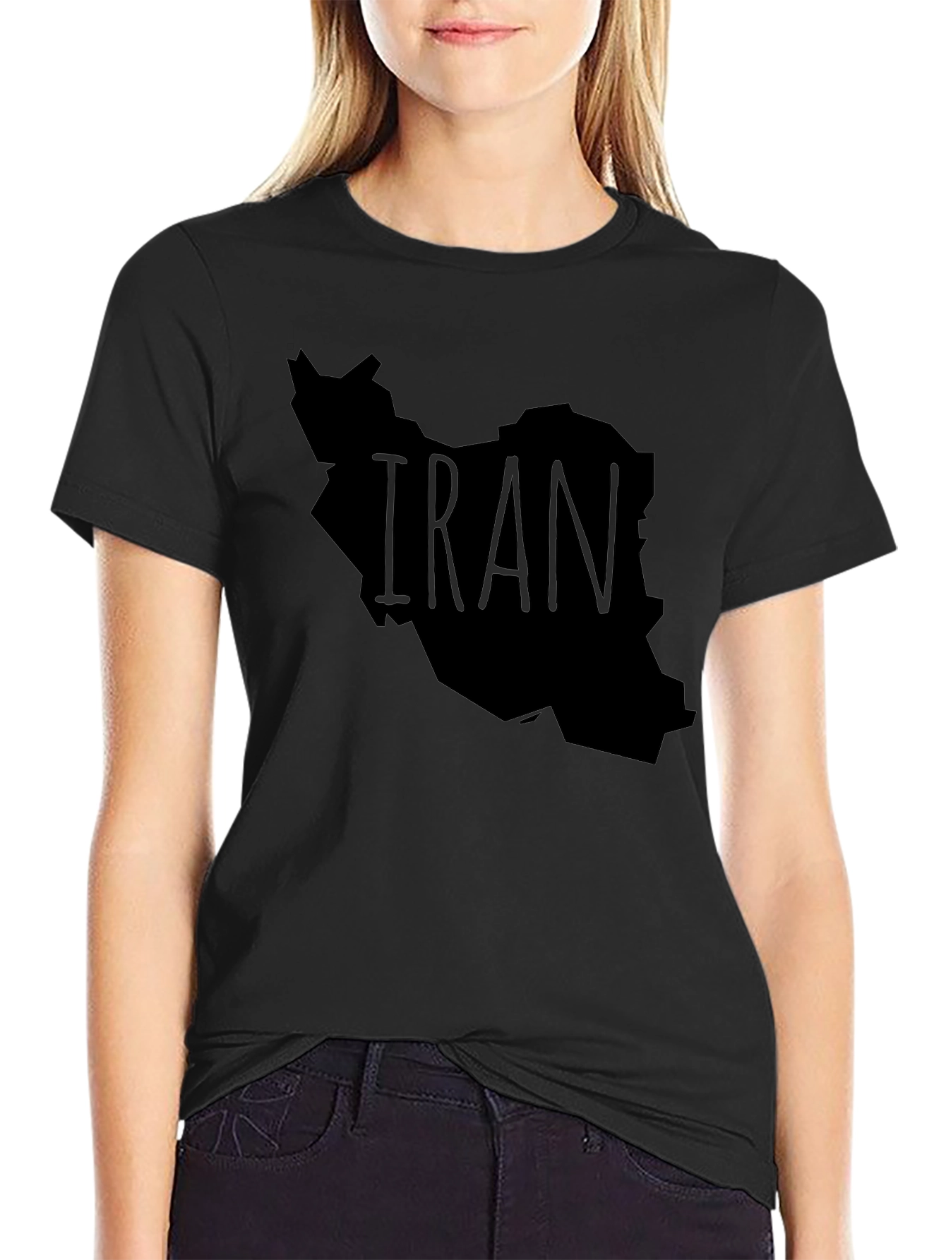 Iran Map Graphic Tee - Black Crew Neck T-Shirt