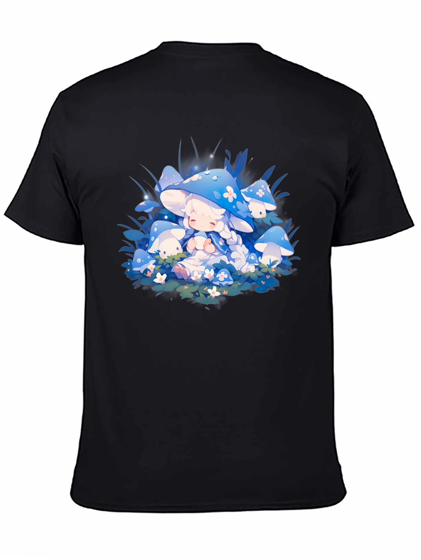 Anime Mushroom Girl Black T-Shirt