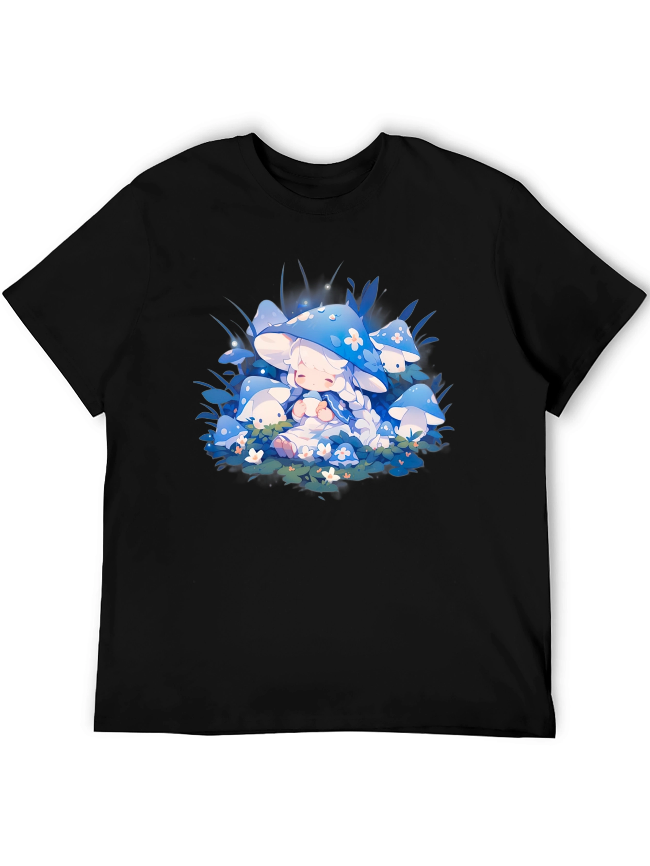 Anime Mushroom Girl Black T-Shirt