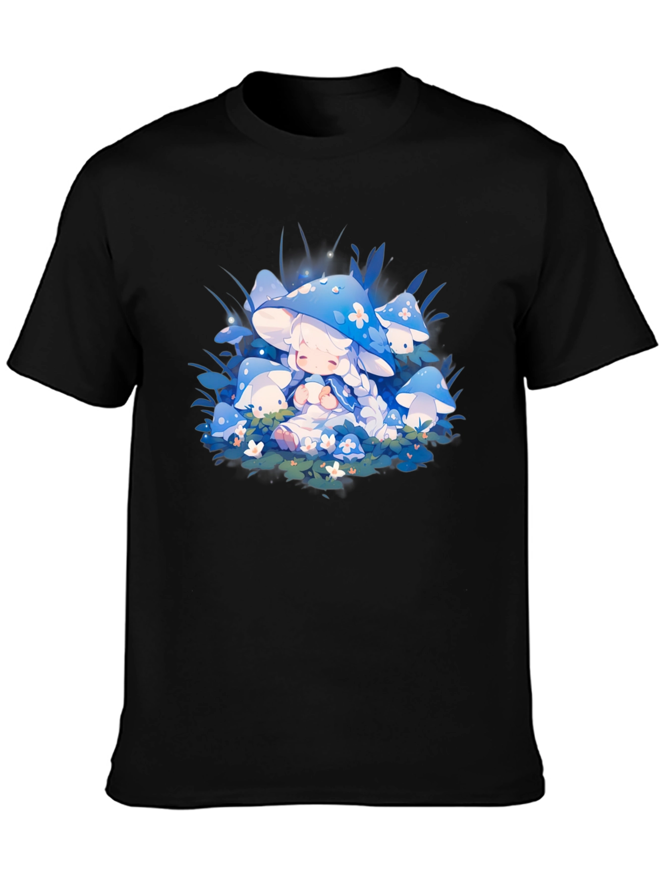 Anime Mushroom Girl Black T-Shirt