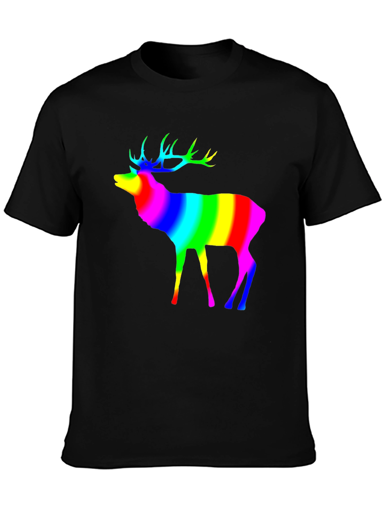Rainbow Deer Graphic Tee - Black Cotton T-Shirt