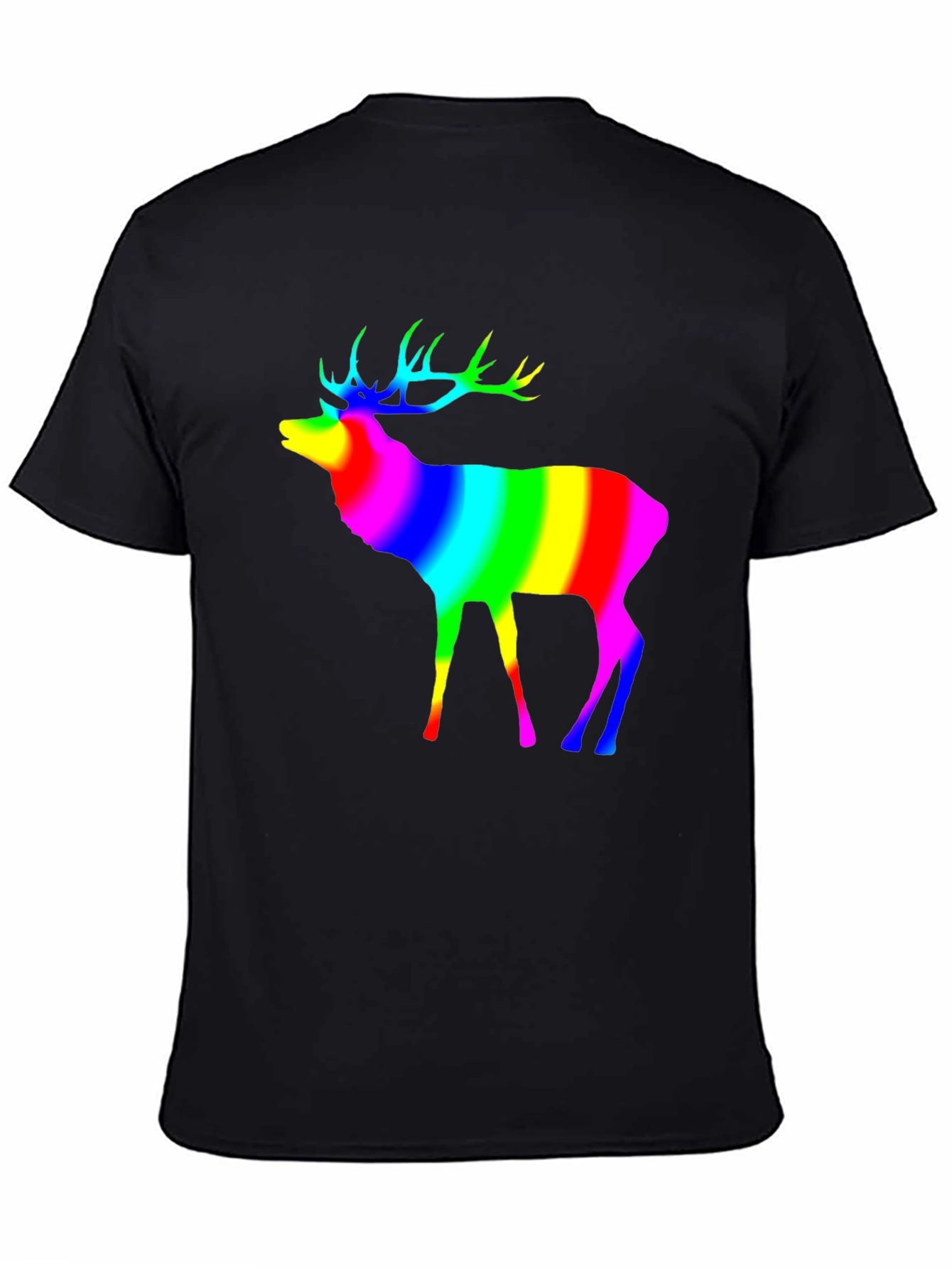 Rainbow Deer Graphic Tee - Black Cotton T-Shirt