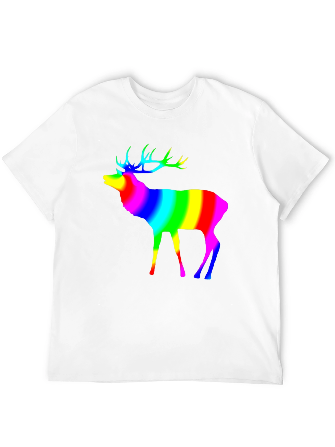 Rainbow Deer Graphic Tee - Black Cotton T-Shirt