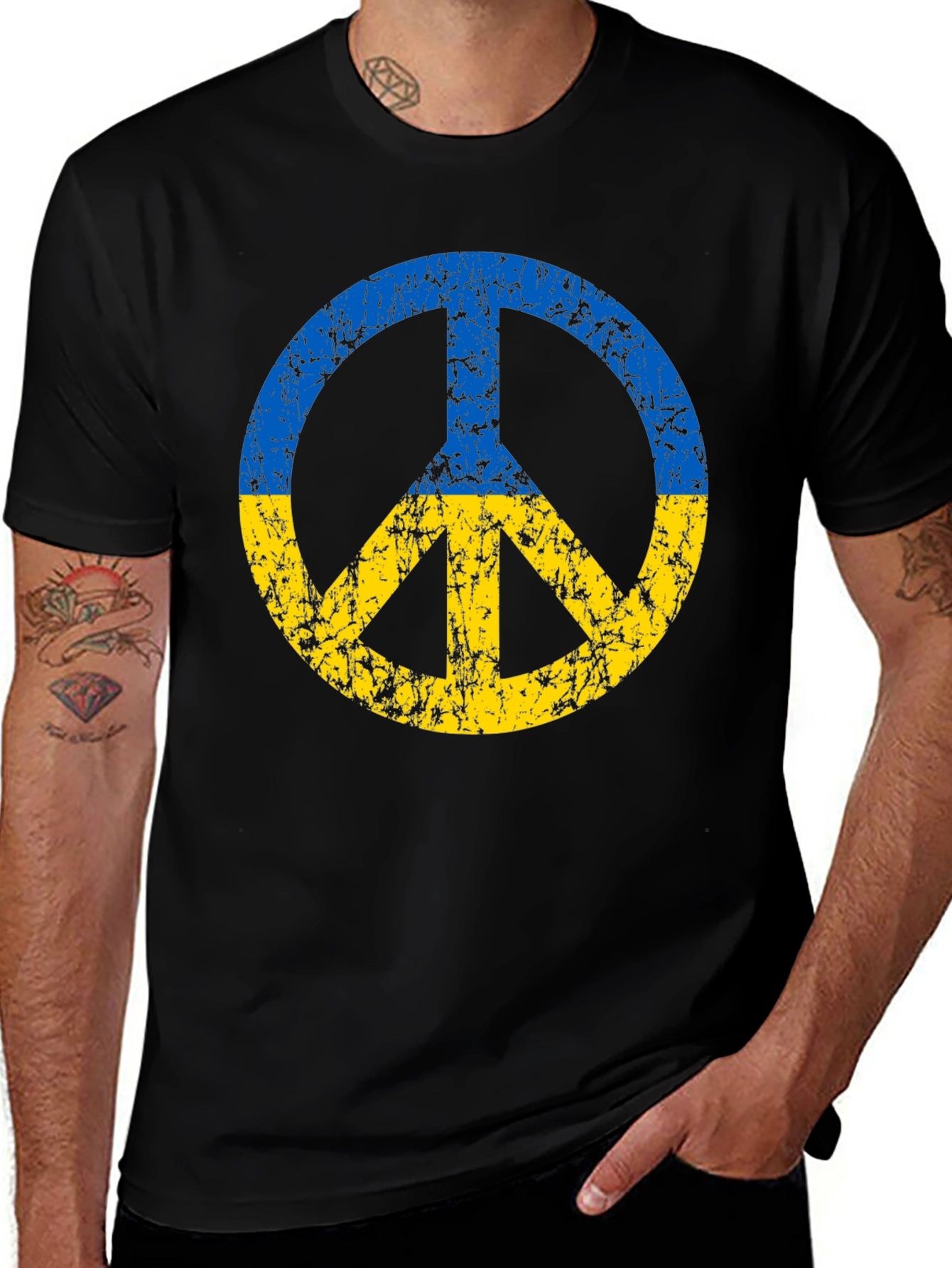 Ukraine Peace Sign T-Shirt - Black