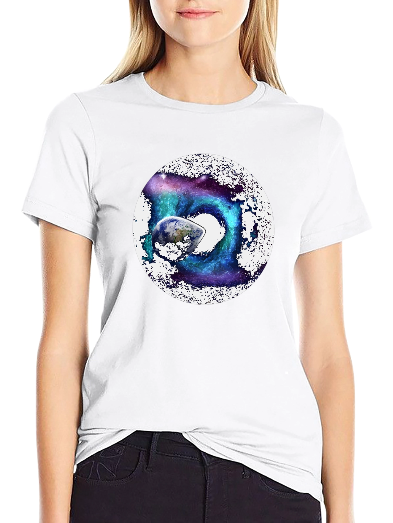 Cosmic Earth Graphic Tee - Black Crew Neck
