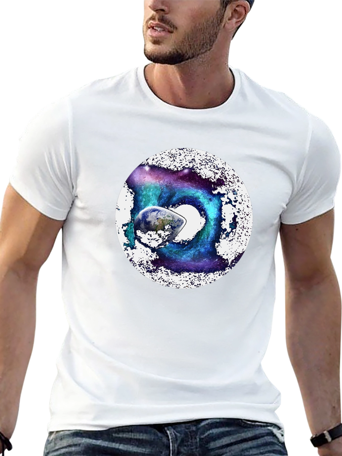 Cosmic Earth Graphic Tee - Black Crew Neck