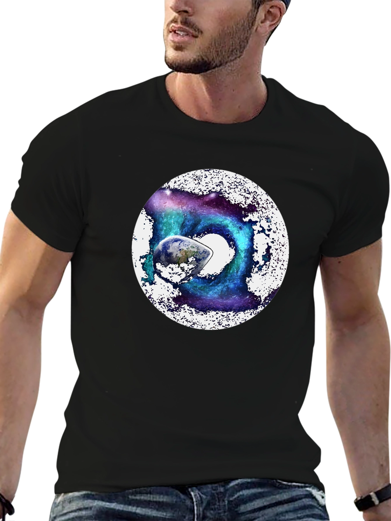 Cosmic Earth Graphic Tee - Black Crew Neck