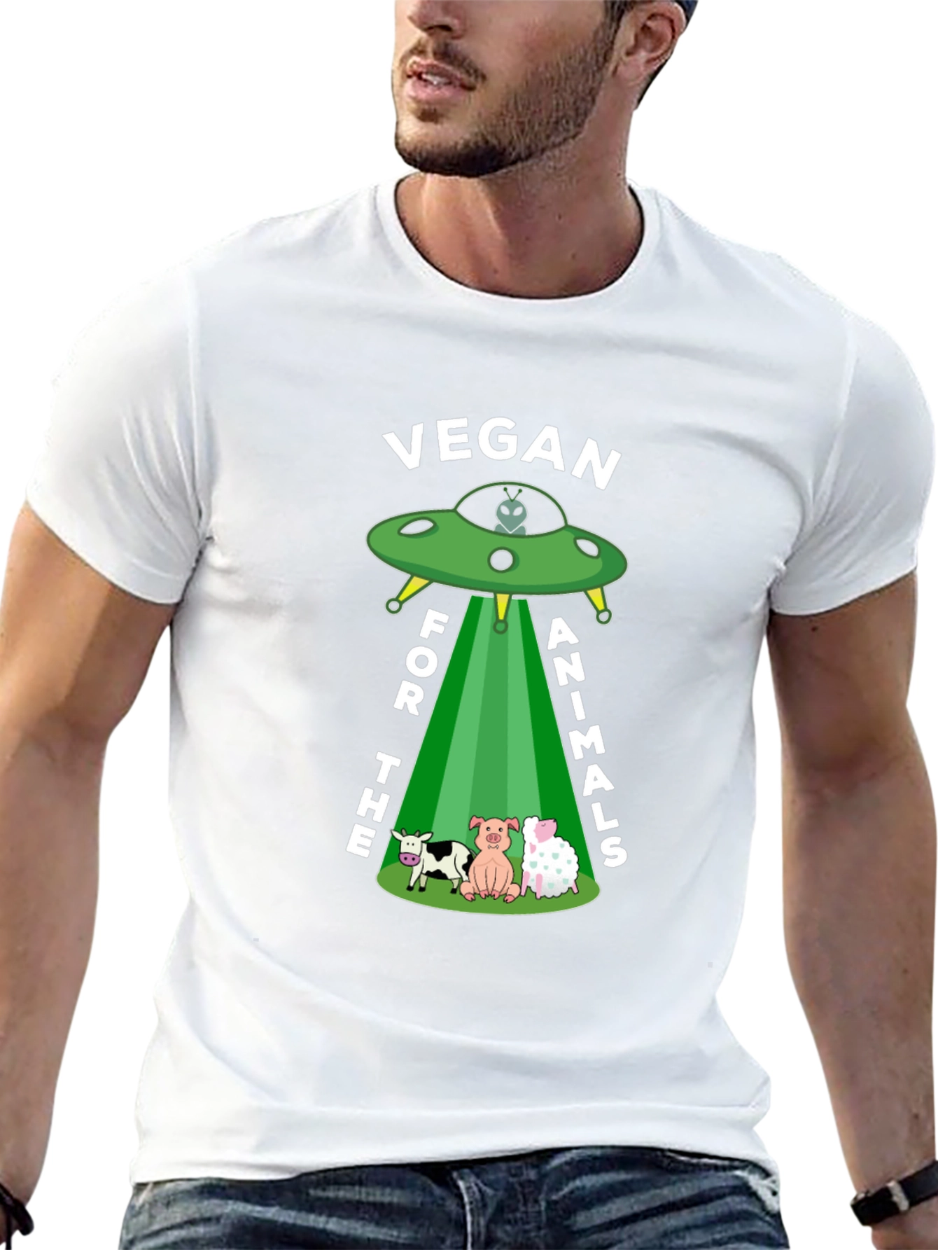 Vegan for the Animals T-Shirt - UFO Design