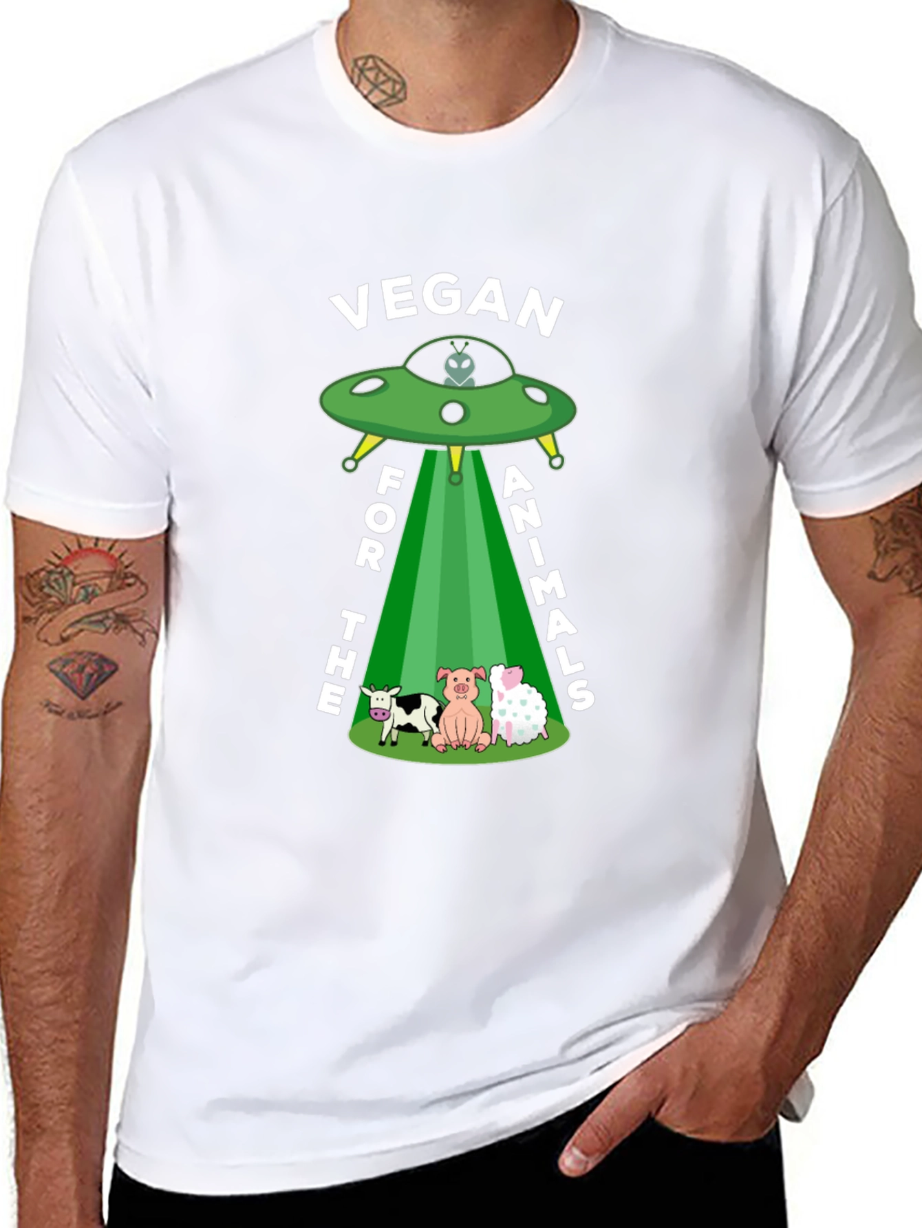 Vegan for the Animals T-Shirt - UFO Design