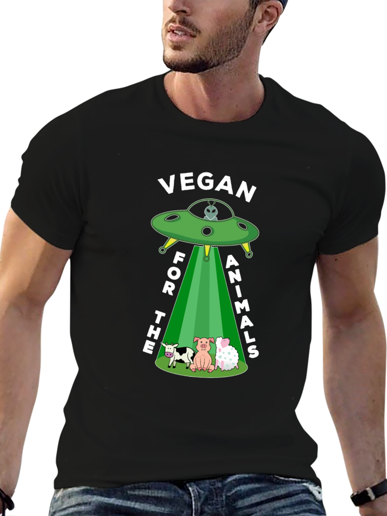 Vegan for the Animals T-Shirt - UFO Design