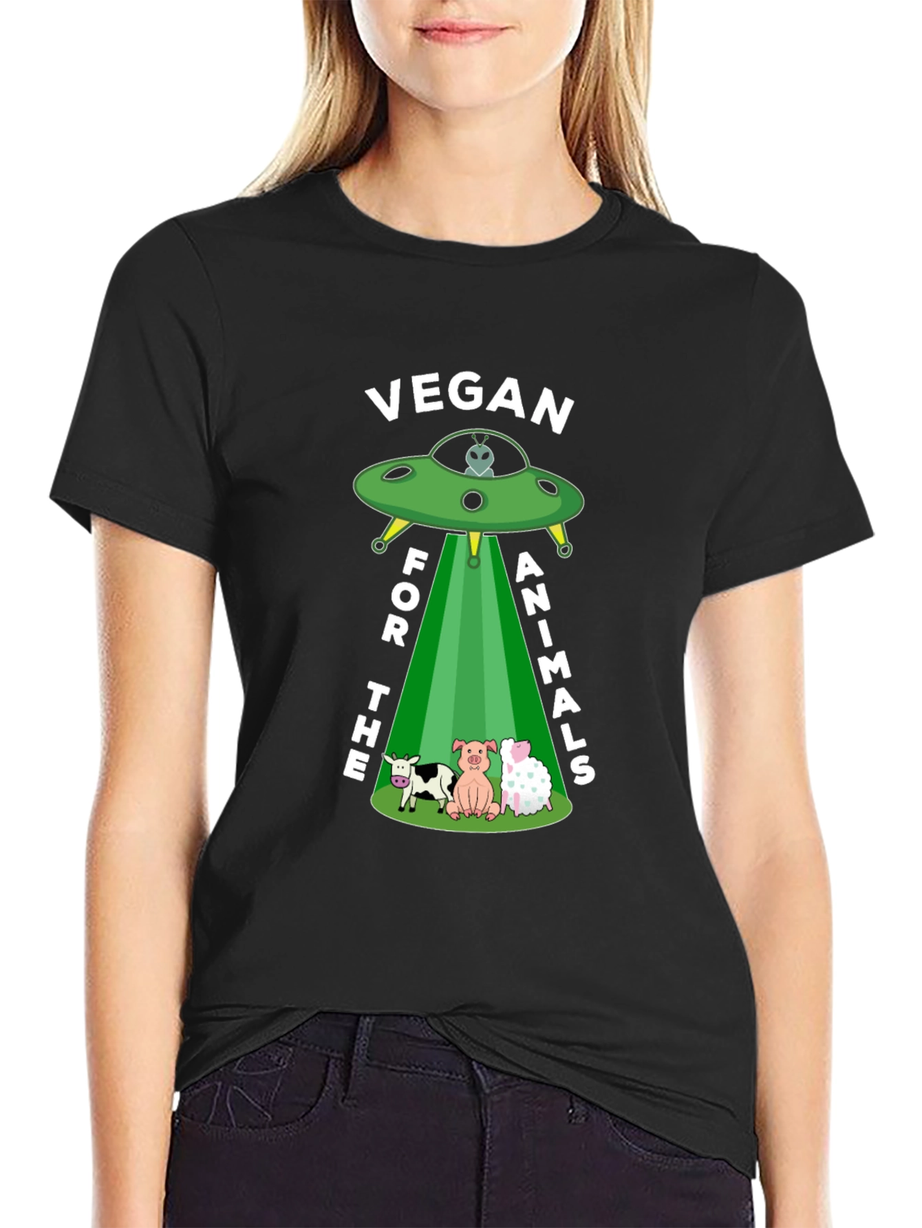 Vegan for the Animals T-Shirt - UFO Design
