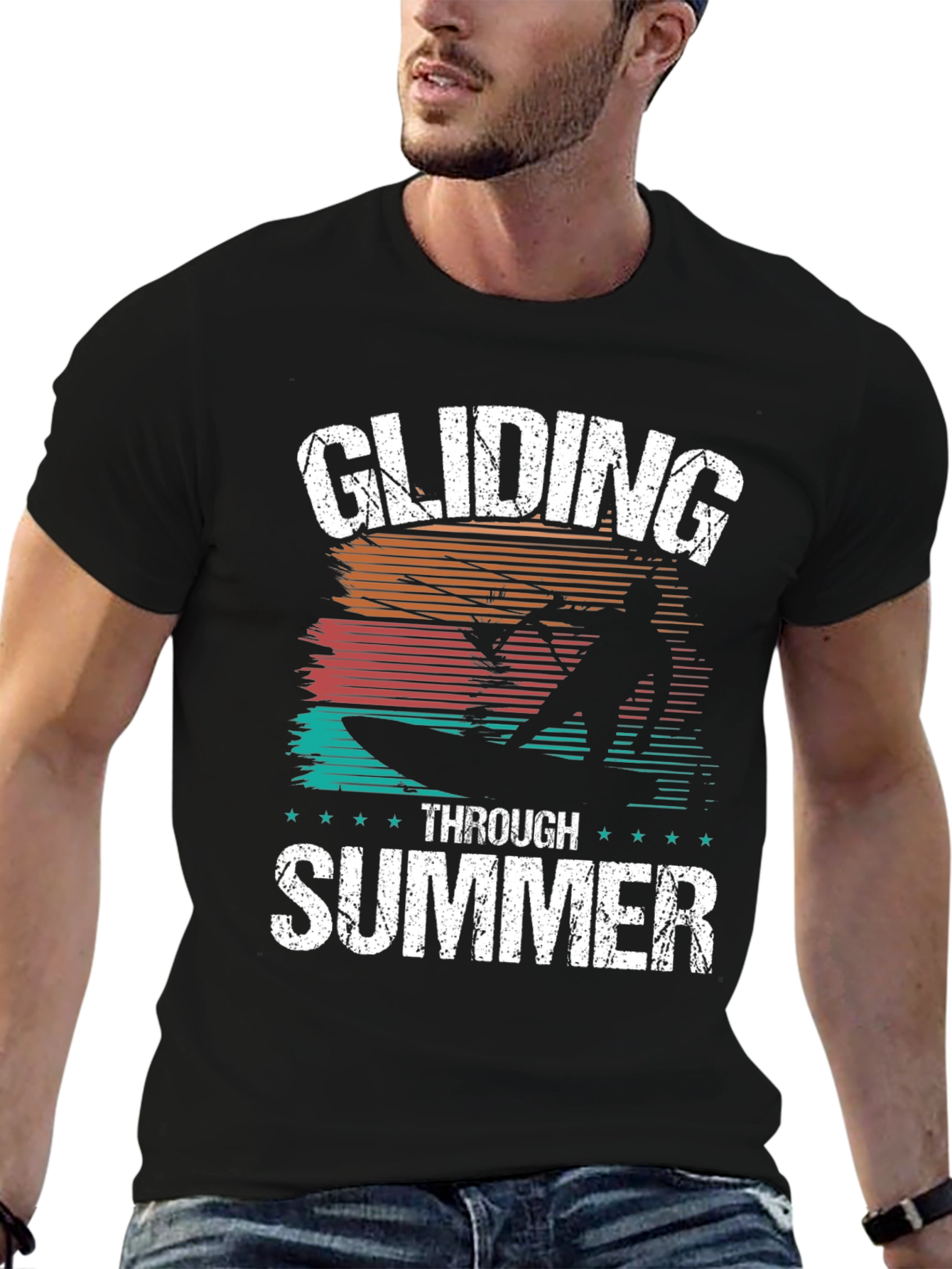 Gliding Through Summer Black Graphic Tee